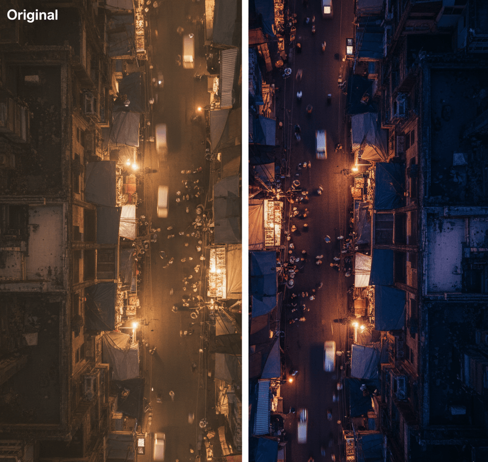 Before and after video enhancement comparison